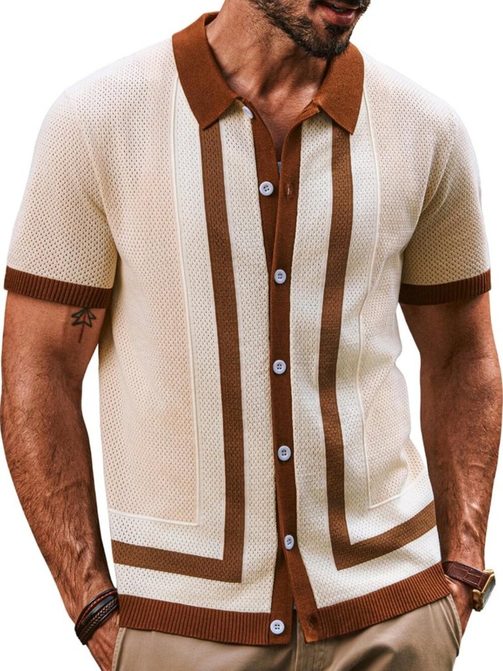 Vintage Knitted Polo Shirt for Men | Classic Button Down Style, Casual Fashion